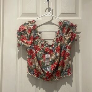 NWT AEO floral cinched crop top SZ small